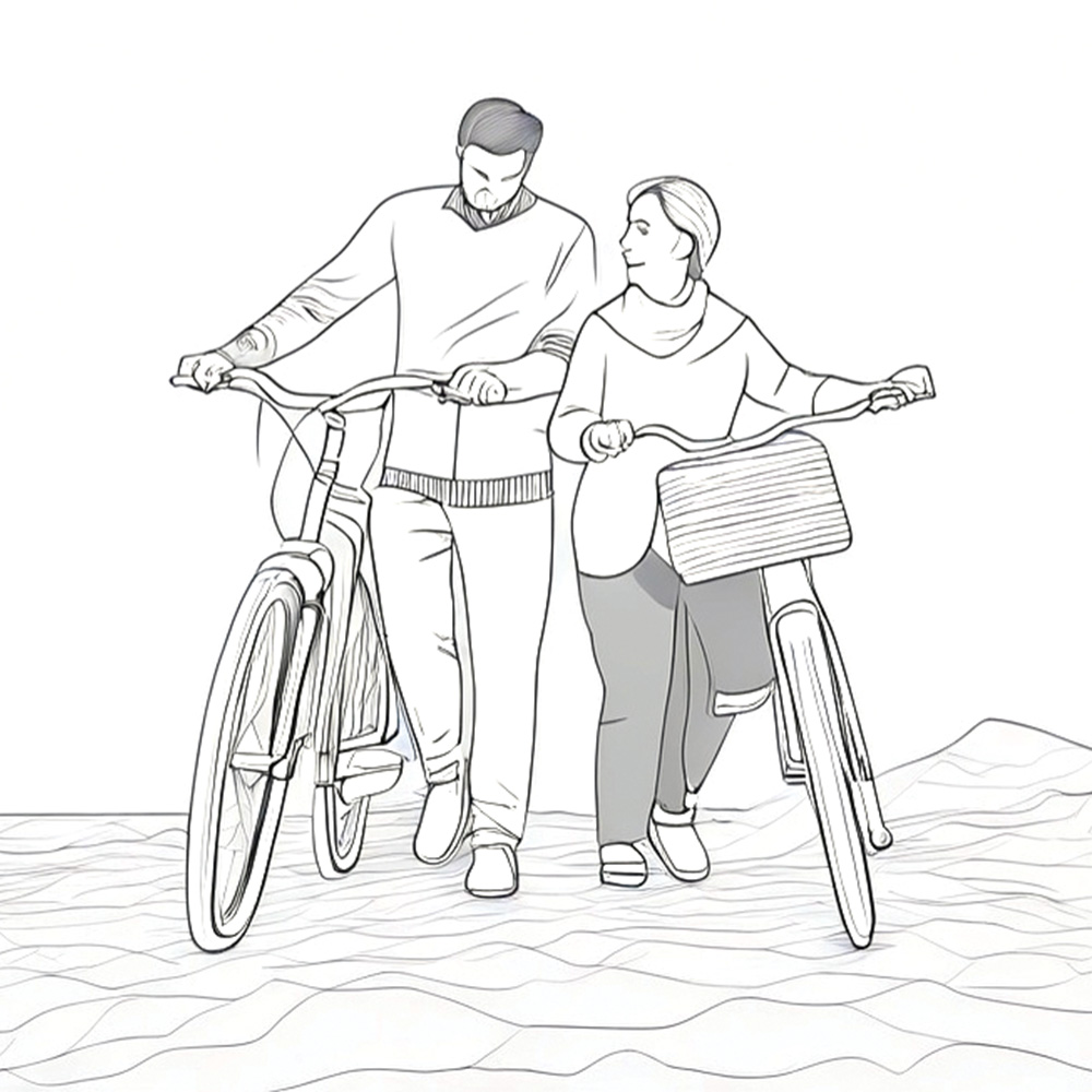 Illustration of couple on bikes